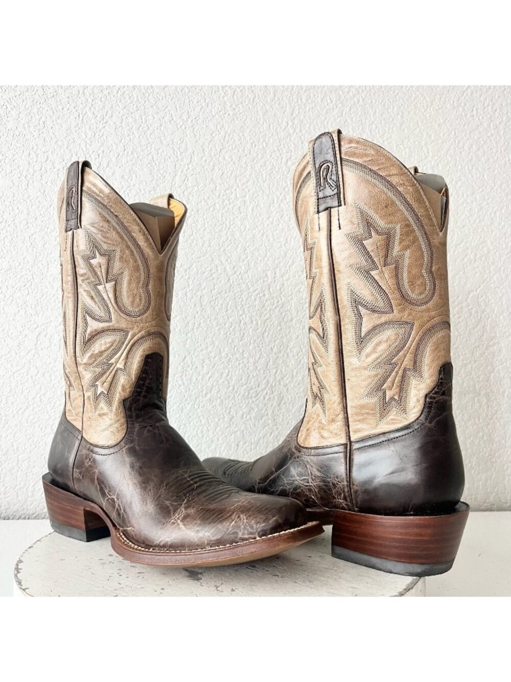 Rod Patrick Mens Cowboy Boots Bison Brown Leather Western Leather Sole 9.5AA